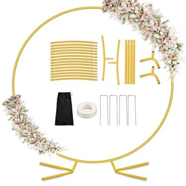 Imagem de DEVISEFUN Suporte de fundo redondo de arco de metal de 1,8 m, kit de suporte de arco de balão circular com base, armação de arco de casamento dourada de metal resistente para aniversário e decoração