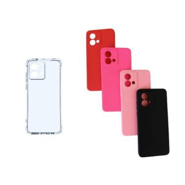 Imagem de Capa Moto G84 Vermelha Aveludada + Transparente - Dsitrbuidora Brita