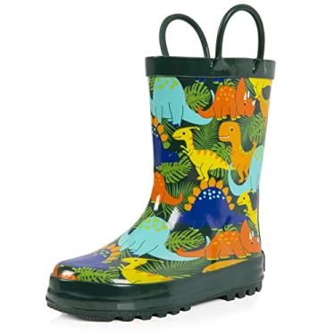 Imagem de Botas de chuva infantis, botas de borracha impermeáveis para meninas e meninos com estampa animal da Landchief, Dino, 6 Toddler
