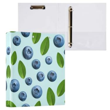 Imagem de STAYTOP Fichário de 3 anéis, organizador de fichários redondos de 3 cm com prancheta (tamanho carta A4) para escola, material de escritório - mirtilos e folhas verdes