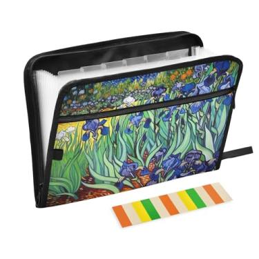 Imagem de Wassud Organizador de arquivos sanfonado Iris Painting com 13 bolsos, pastas expansíveis com abas e adesivos, organizador de pastas de documentos de recibo de papel tamanho carta A4 para viagens de