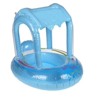 Imagem de Boia Bote Infantil Inflável com Cobertura Azul Base Circular com Proteção Solar 56x65 cm para Bebês e Crianças
