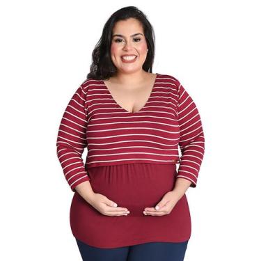 Imagem de Blusa Amamentação Plus Size Manga 3/4 em Viscolycra Linda Gestante, Bo