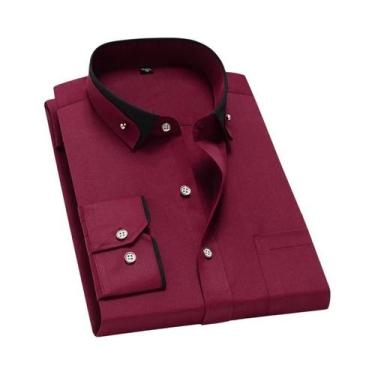 Imagem de Camisa Social Masculina Rosa Antirrugas Com Botões De Diamante, Manga 