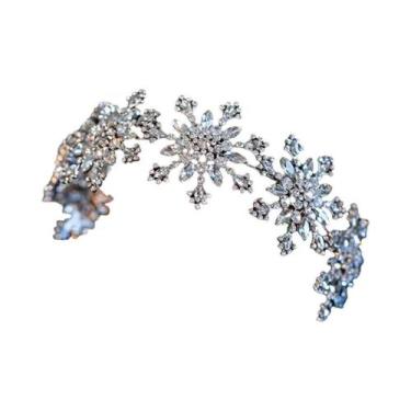 Imagem de Tiara De Noiva Floral Com Cristais Em Formato De Floco De Neve, Coroa 