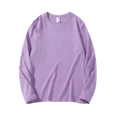 Imagem de Camisetas Femininas De Algodão De Manga Longa Com Decote Redondo, Esti