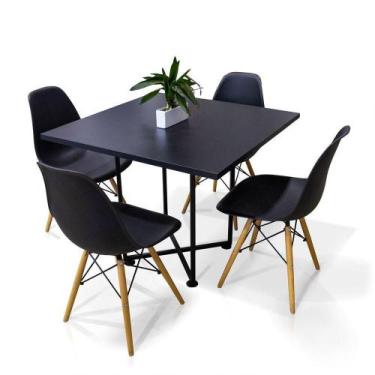 Imagem de Kit 04 Cadeiras Preto E 01 Mesa De Jantar 04 Lugares Jade 90 Cm Preto 