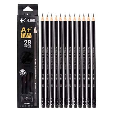 Imagem de lápis de desenho profissional 2B com cabeça de borracha, lápis de escrita de exame 12
