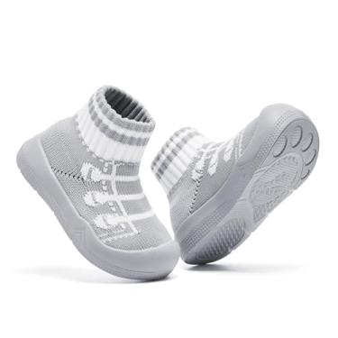Imagem de Sapatos e meias para bebês Engtoy Pantufas respiráveis antiderrapantes com sola de borracha macia, tênis para bebês meninos e meninas, 15-24 meses