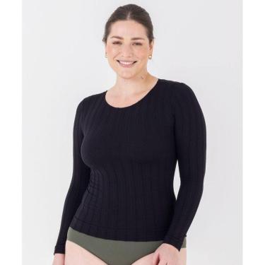 Imagem de Blusa Plus Size de manga longa com relevo sem costura nas laterais