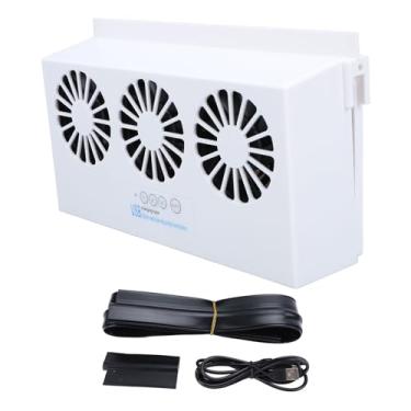 Imagem de MUNEFE Ventilador de exaustão de carro movido a energia solar, remoção de odor de 3 cabeças, purificador de ar multifuncional, ventilador de resfriamento, ventilador de radiador (Branco)