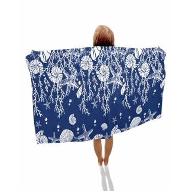 Imagem de Toalha de praia grande de microfibra com estrela do mar, coral, azul marinho, 250 g/m², absorvente, leve, de secagem rápida, sem areia, grande, toalha de praia, ioga, piscina, academia, acampamento