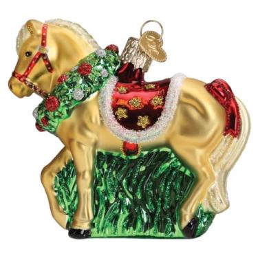 Imagem de Old World Christmas Cavalo com guirlanda de vidro soprado para árvore de Natal