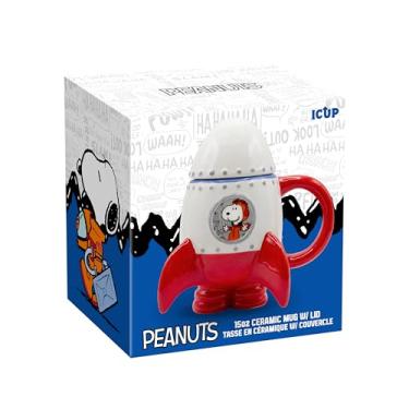 Imagem de ICUP Snoopy Rocketship Caneca de cerâmica moldada de 473 ml com parte superior