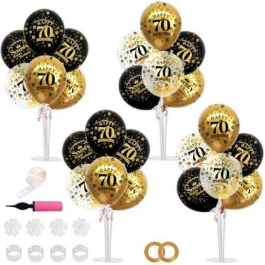 Imagem de TONIFUL Kit Com 4 Suportes Para Balões Pretos E Dourados Decoração De Aniversário 70 Anos, Centro Mesa Festa Homens Mulheres