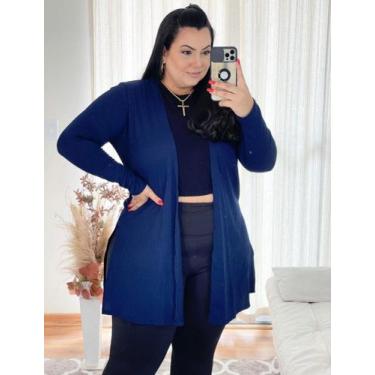 Imagem de Cardigan Colete Plus Size Maxi Longo Manga Longa Para Gordinhas - Wild