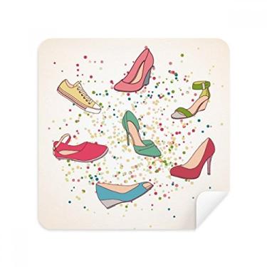 Imagem de Sapatos de salto alto coloridos com estampa de óculos pano limpador de tela tecido camurça pacote com 2