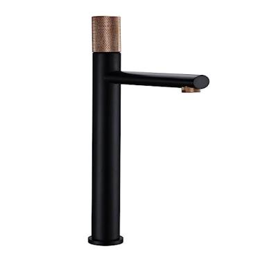 Imagem de Torneira de lavatório de banheiro alta de latão preta fosca montada no convés torneira misturadora quente e fria, preta de ouro rosa alta