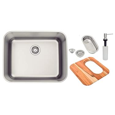 Imagem de Tramontina Teec Cuba Dora 50 em Aço Inox com Tábua de Madeira Cesto Coador e Dosador de Sabão