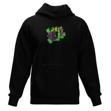 Imagem de Moletom Fechado Com Capuz Blusa de Frio Preta Estampas Variadas-Masculino