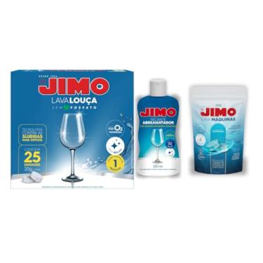 Imagem de Kit Jimo Lava Louças Sem Fosfato caixa com 25 pastilhas 1 Jimo Lava-Maquinas com 2 Pastilhas e 1 Jimo Secante Abrilhantador 100ml