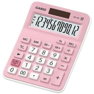 Imagem de Calculadora de Mesa 12 Dígitos Rosa com Alimentação SOLAR/BATERIA - Ca