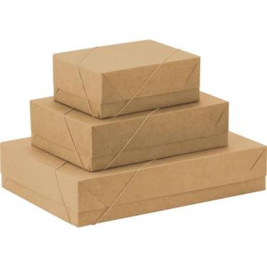 Imagem de Caixa para Presente com Tampa KRAFT Média 26X19X7,5 CM com Elástico - 