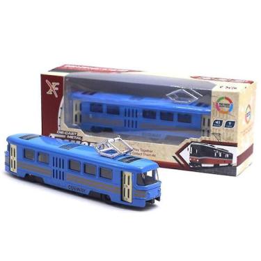 Imagem de Trem e Bonde Clássico Azul - Brinquedo de Metal com Música para Crianç