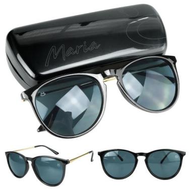 Imagem de oculos sol feminino preto vintage redondo + case original estiloso qua