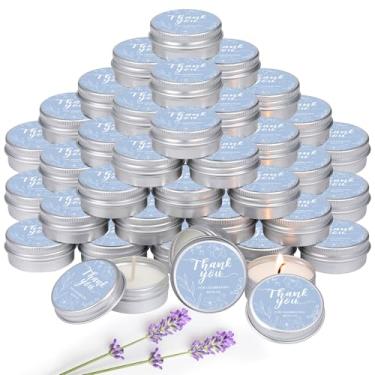 Imagem de MTLEE 50 peças de velas de agradecimento, lembrancinhas de casamento, chá de bebê para convidados 28 g lavanda perfumada cera de soja vela de aromaterapia lembrancinhas para chá de bebê nupcial (azul