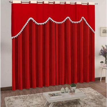 Imagem de Cortina Maya 3,00M X 2,50M Vermelha Tecido Malha Gel Com Bandô Para Sala Quarto