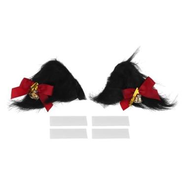 Imagem de ACROPIX Acessórios para capacete de motocicleta, decoração de orelhas de gato triangulares com laço vermelho para capacetes de esqui de motocicleta, bicicleta, preto, conjunto com 2 adesivos de