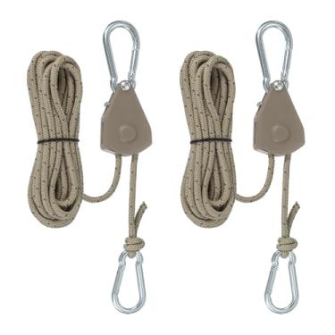 Imagem de PATIKIL 2 peças cabides de corda ajustáveis, 1/20.3 cm x 4.0 m Ratchet Grow Light Hangers Refletivo Reforçado Interno Catraca Engrenagem Ratchets para pendurar caiaque, café