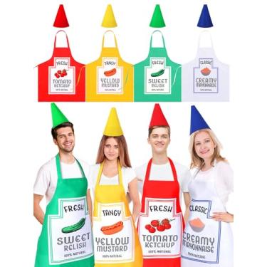 Imagem de Mepase Conjunto de 4 condimentos, ketchup, maionese, mostarda, avental de Halloween e chapéus engraçados, condimento, comida, cosplay, roupas de festa, fantasias para mulheres e homens