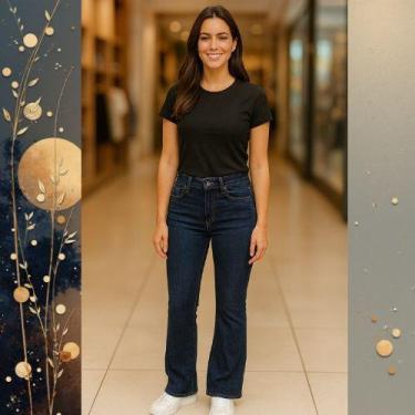 Imagem de Calça Jeans Feminina Flare Azul Escuro  Cintura Média Malwee Tamanho:3