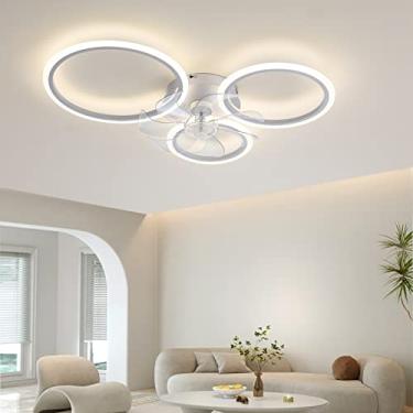 Imagem de Ventiladores de teto modernos com lâmpadas LED silencioso regulável branco ventilador de teto inteligente com iluminação temporizador de 6 velocidades lustres de design reversível com ventil