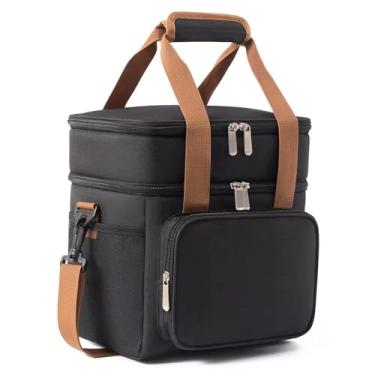 Imagem de Bolsa Térmica Grande com Dois Compartimentos Isolados para Alimentos Bebidas Marmitas Ideal para Transporte e Organização (Preto)