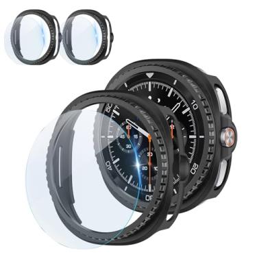 Imagem de Película protetora para Galaxy Watch 8 Classic de 46 mm - Capa protetora + película de vidro temperado, cobertura total, capa protetora de policarbonato rígido para Samsung Galaxy Watch 8 Classic 46