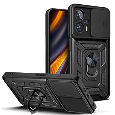 Imagem de MOONCASE Case Resistente Choques PC Choques Protetor de Câmera Deslizante com Suporte de Anel Magnético d Metal para Xiaomi Poco X4 GT 6.6" -Preto
