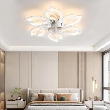 Imagem de Ventiladores de teto com luzes, lâmpadas LED reguláveis para ventilador de teto com controle remoto e aplicativo Bluetooth, luz reversível de 6 velocidades do vento moderna e silenciosa para