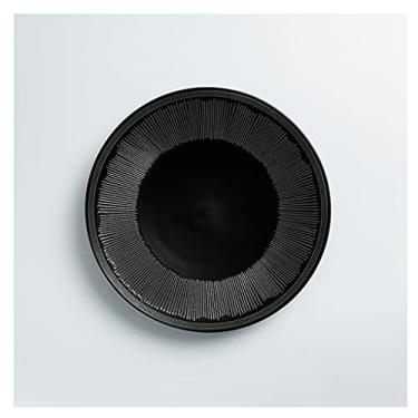Imagem de Prato de serviço pratos de jantar pretos pratos de sobremesa de cerâmica redondos para salada macarrão bife pizza família jantar festa restaurante pratos de servir pratos (cor: preto, tamanho: C 21,5