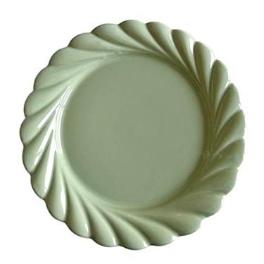 Imagem de Lata de lixo Prato de jantar verde vintage, sobremesa para casa, bolo, frutas, café da manhã, renda, cerâmica, placa plana, fundo, verde puro