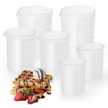 Imagem de Aieve 6 peças de copos de silicone para derreter chocolate, copos medidores com balança e bico de derramar, capacidade de 100 ml, 250 ml e 350 ml, copos de derretimento de doces para morangos, picolés