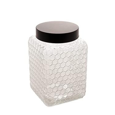 Imagem de Conjunto 6 Potes de Vidro com Tampa Preta Colméia 13cm x 20cm 2,4l - Wolff