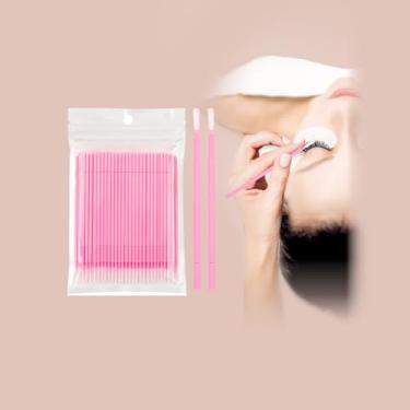 Imagem de 100 pincéis microaplicadores descartáveis para extensão de cílios, microcotonetes de algodão rosa, varinhas de rímel de sobrancelha, escova de cílios postiços limpa (diâmetro da cabeça: 11 mm)
