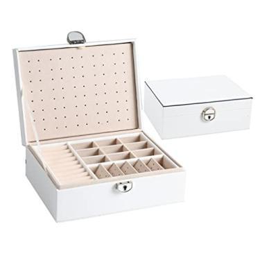 Imagem de BSNANCA Caixa de joias caixa de joias pequena caixa organizadora de joias de viagem couro PU armazenamento de joias para anéis caixas de joias presente para mulheres meninas suporte de joias