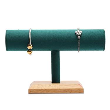 Imagem de Suporte de pulseira de barra em T de veludo verde verde, pulseira, pulseira, colar e relógio organizador de exibição para organização doméstica suporte de exibição de joias