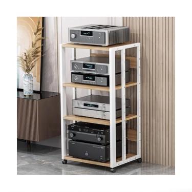 Imagem de Prateleiras modernas de áudio e vídeo, suporte estéreo AV com prateleiras de armazenamento abertas, gabinete componente para casa, sala de gravação, escritório e teatro (branco, 50 x 40 x 109 cm)
