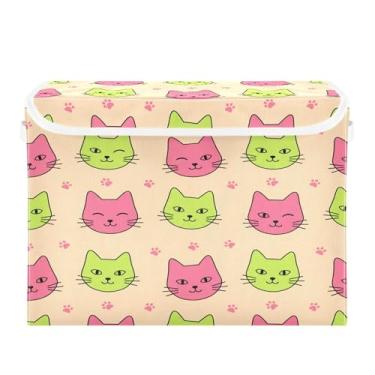 Imagem de Burbuja Caixa de armazenamento para gatos com tampa e alças, caixa de armazenamento grande dobrável para prateleiras armário quarto escritório organizador