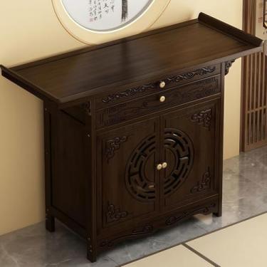 Imagem de Mesa de altar de meditação de bambu com armazenamento, armário de buda chinês para sala de estar, quarto e escritório, mesa de nicho de santuário de oração (marrom, 66 cm)